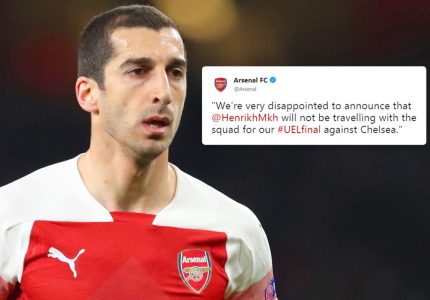 Arsenal’s  Mkhitaryan Will Not Play In Europa League Final